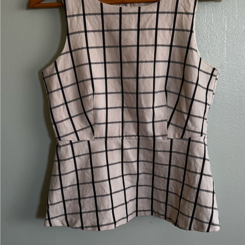 Banana Republic White Tank Top with Black Windowpane Grid